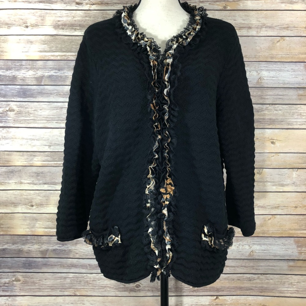 Chico’s Black Cardigan w/ Textured Leopard Trim